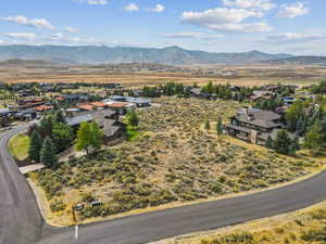 Aerial perspective of suburban area featuring mountains