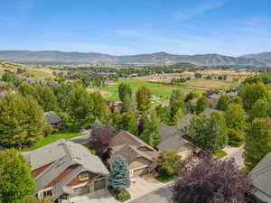 Aerial view of home, amenities, park and dog park.