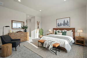 primary bedroom looking North to bathroom