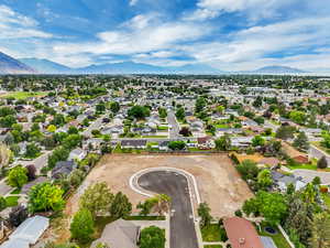 Aerial perspective of suburban area with mountains