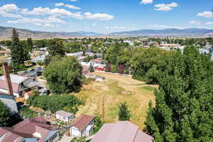 Aerial perspective of suburban area featuring mountains