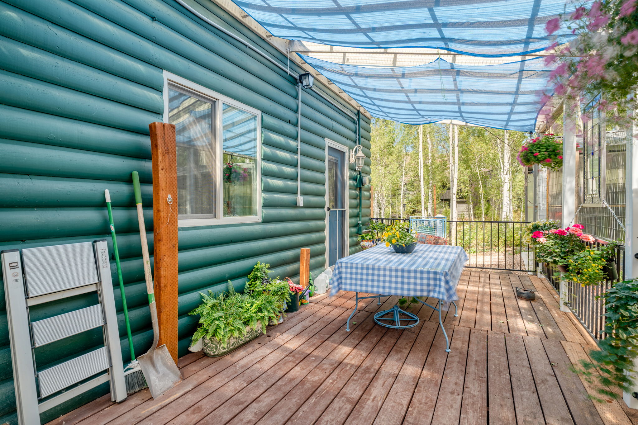 Wooden deck with outdoor dining space