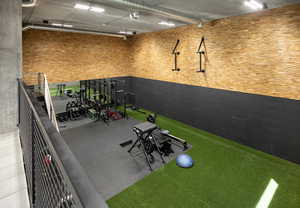 Exercise room with track lighting
