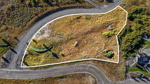 Aerial view of property's location featuring property parcel outlined