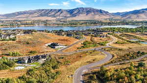 Aerial view of a water and mountain view