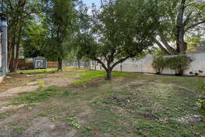 View of yard with a storage unit