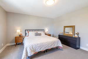 Carpeted bedroom with baseboards