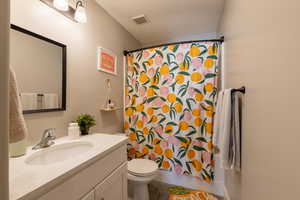 Bathroom with vanity and shower / bath combo