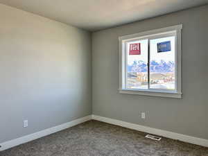 Unfurnished room featuring carpet and a textured ceiling