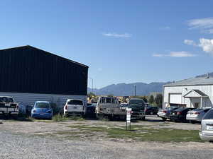 Uncovered parking lot with a mountain view