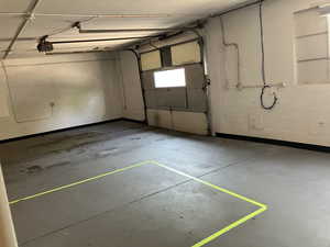 Garage with concrete block wall