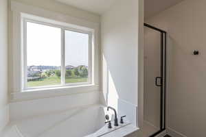 Bathroom with a stall shower and a bath