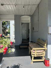 Property entrance with brick siding
