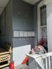 Exterior view of concrete block siding