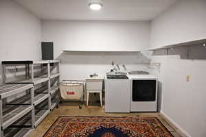 Laundry area featuring separate washer and dryer and electric panel