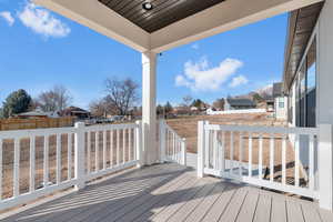 Wooden terrace with a residential view