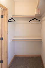 Walk in closet featuring carpet flooring