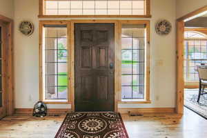 Entryway featuring wood finished floors and baseboards