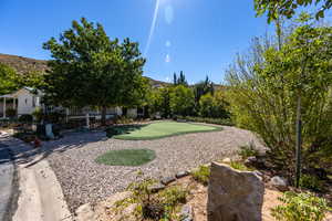 View of yard with an area to practice putting