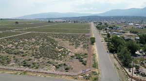 Overview of rural landscape with mountains