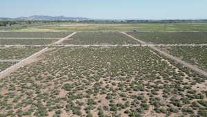 Overview of rural landscape featuring a mountain backdrop