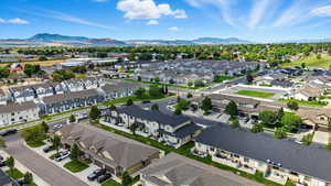 Aerial perspective of suburban area featuring mountains