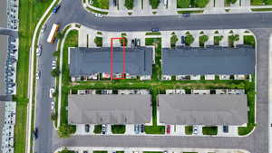 Aerial overview of property's location featuring property boundaries highlighted