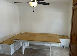 Mudroom featuring a ceiling fan