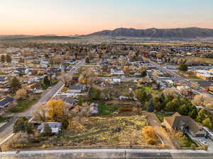 Aerial view at dusk of a mountain view and a residential view