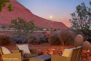 View of patio / terrace featuring a mountain view