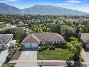 Aerial perspective of suburban area with mountains