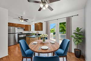Dining area featuring ceiling fan