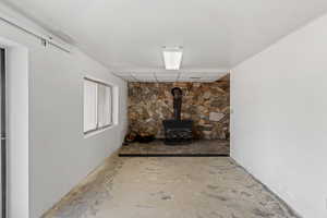 Basement with a wood stove