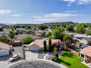 Aerial perspective of suburban area featuring mountains
