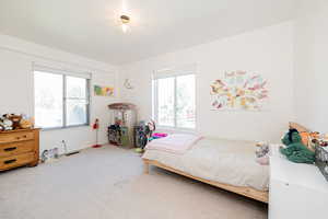 Bedroom with carpet flooring