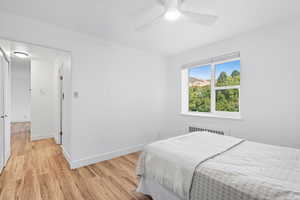 Bedroom to hallway that has a large storage closet.