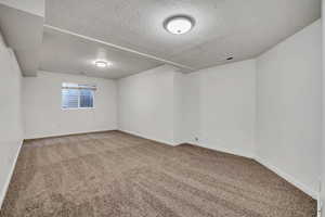 Spare room featuring carpet floors and a textured ceiling