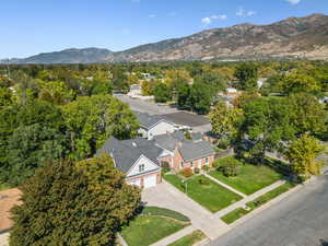 Aerial perspective of suburban area featuring mountains