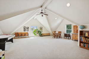 Recreation room featuring carpet flooring and recessed lighting