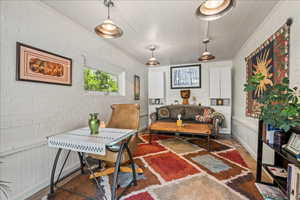 Finished garage/flex space perfect for office, art studio, music room etc.