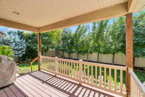 Porch featuring a fenced backyard and area for grilling