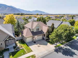 Aerial perspective of suburban area with mountains
