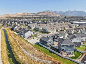Aerial perspective of suburban area featuring mountains