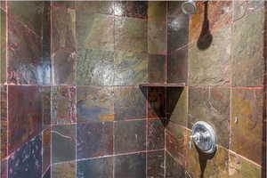 Bathroom view of a tile shower