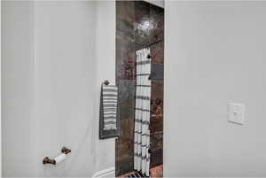 Full bath featuring a shower with shower curtain