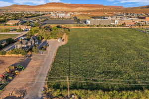 Bird's eye view of a mountainous background