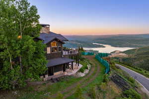Aerial view at dusk of a water view
