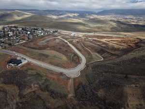 Aerial overview of property's location featuring mountains