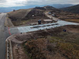 Drone / aerial view of a mountain backdrop