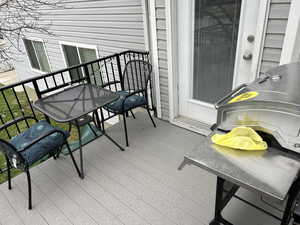View of patio with area for grilling
